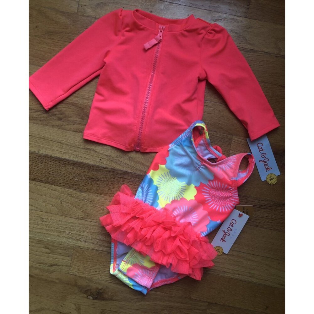 🆕Cat & Jack Swim Suit & Matching Swim Shirt